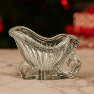 Vintage Santa Sleigh 24% St George Lead Crystal Tea Light Holder Candy Dish